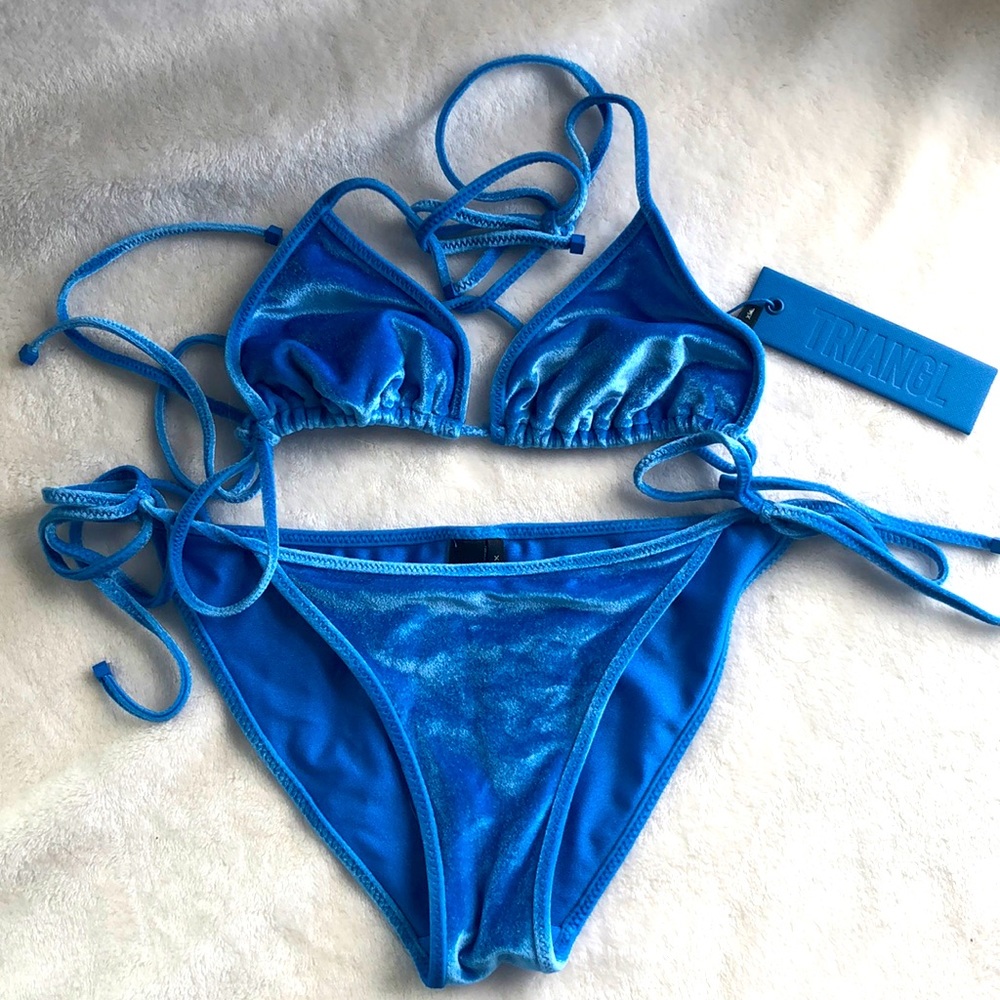 Triangl Blue Velour Bikini NWT Plus Neoprene Bag